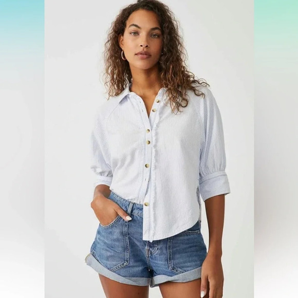 NWT Free People Women's Ellie Stripe Top, Blue Combo M - Picture 3 of 9